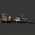 Miniature Garbage Dump Scene Model With Scattered Trash Bags Debris And Small Items