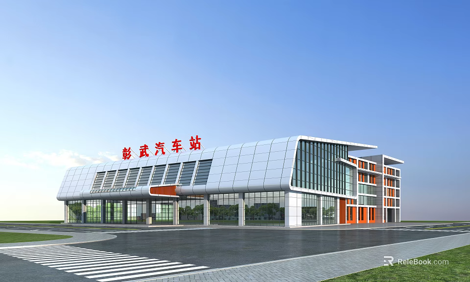 Pengwu Bus Station Modern Architecture With Glass Facade And Main Entrance 3d model 