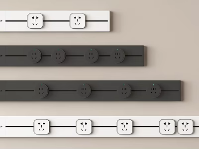 White And Black Power Strips With Multiple Electrical Sockets For Home Use 3d model
