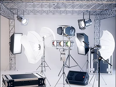 Downlights And Spotlights In Professional Photography Studio Lighting Equipment Setup 3d model