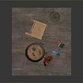 Rustic Wooden Rocking Chair with Wooden Barrel Lantern Acoustic Guitar and Potted Plant on Rug