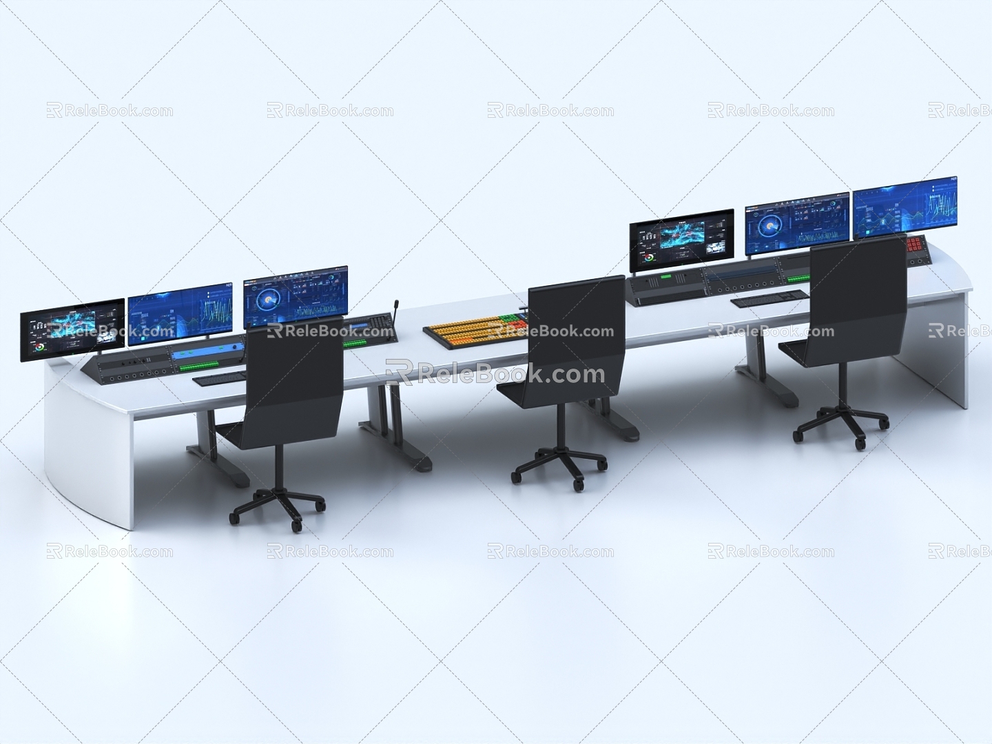 Monitoring room, console, monitoring console, control center, command desk, command center, monitoring and control 3d model