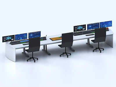 Modern Monitoring Room Interior Setup With Multiple Display Screens Console Desk And Ergonomic Office Chairs 3d model