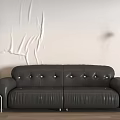 Modern Two Seater Sofa Interior With Black Leather Tufted Buttons And Bookshelf Floor Lamp