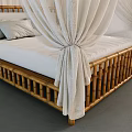 Four Poster Double Bed With Wooden Frame And White Canopy Curtains