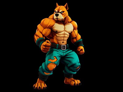 Muscular Cartoon Dog Character With Ripped Green Pants Black Wristbands And Belt 3d model