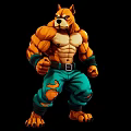 Muscular Cartoon Dog Character With Ripped Green Pants Black Wristbands And Belt