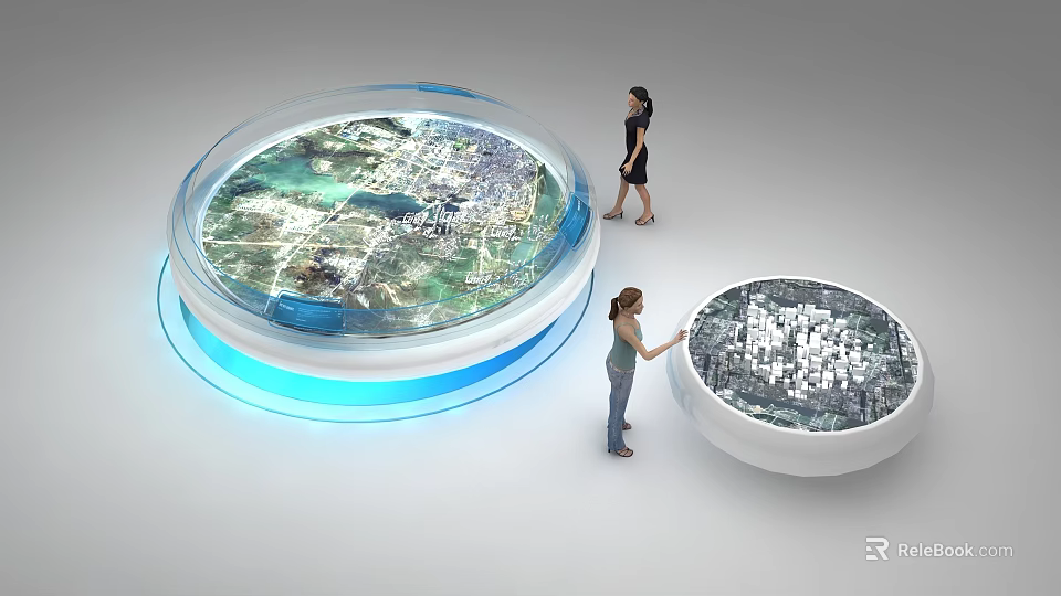 Commercial Interactive Round Table Display Equipment Featuring 3D City Model And Illuminated Edge 3d model 