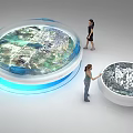 Commercial Interactive Round Table Display Equipment Featuring 3D City Model And Illuminated Edge 3d model