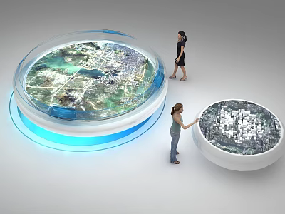 Commercial Interactive Round Table Display Equipment Featuring 3D City Model And Illuminated Edge 3d model
