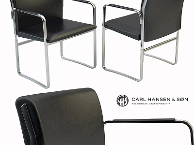 Carl Hansen & Søn Modern Single Chair Black Leather Upholstery Metal Frame Design 3d model