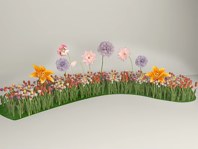 Vibrant Garden Flowers With Orange Pink Purple Blooms And Green Grass 3d model