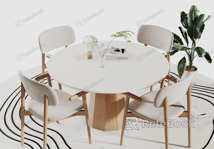 Solid Wood Round Dining Table and Chair model