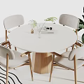 Solid Wood Round Dining Table and Chair 3d model