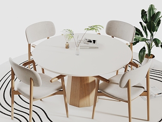 Solid Wood Round Dining Table and Chair 3d model