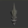 Baby Dinosaur with Large Frill Small Horns Open Mouth Gray Skin on Dark Reflective Surface