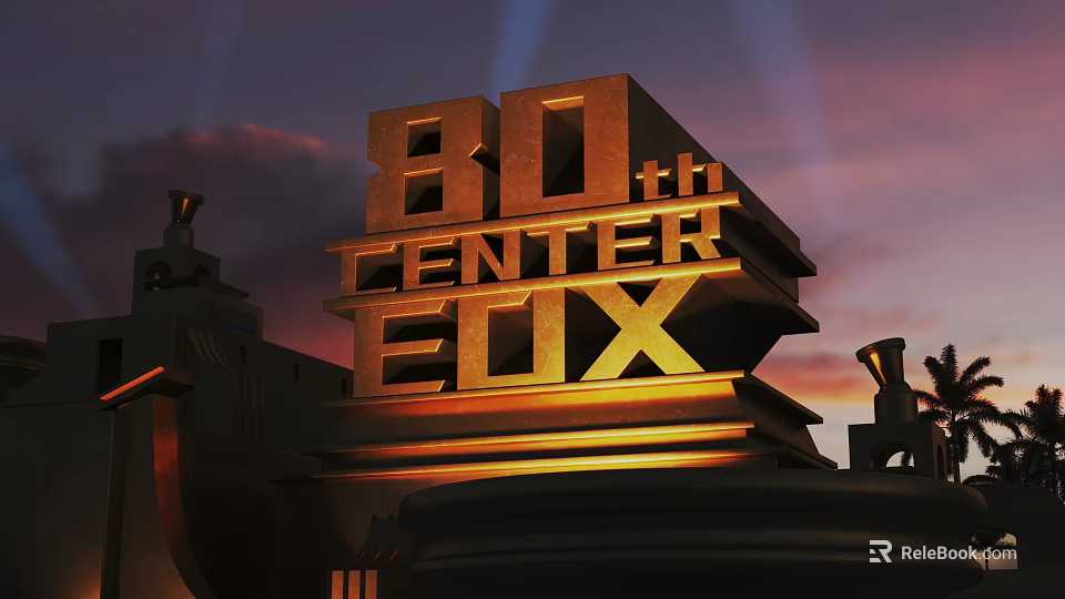 80th Anniversary Center Fox 3D Logo Illuminated Design With Sunset Sky Background 3d model 