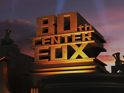 80th Anniversary Center Fox 3D Logo Illuminated Design With Sunset Sky Background 3d model