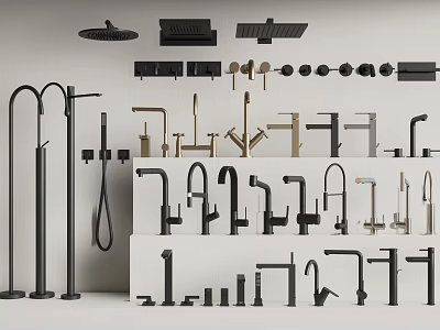 Modern Faucet Collection Featuring Kitchen Shower And Bathroom Styles In Black And Gold 3d model