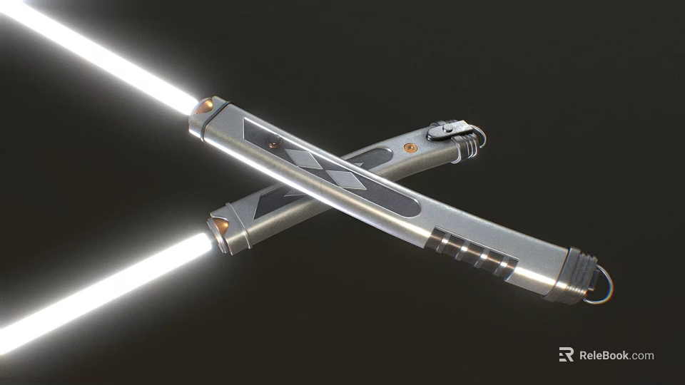 Crossed Lightsaber Weapon With Silver Hilt And Glowing Blades Modern Design 3d model 