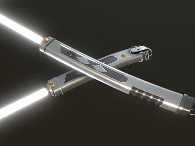 Crossed Lightsaber Weapon With Silver Hilt And Glowing Blades Modern Design 3d model