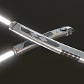 Crossed Lightsaber Weapon With Silver Hilt And Glowing Blades Modern Design