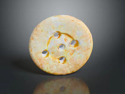 Round Yellowish Object With Multiple Holes And Rough Surface On Gray Background 3d model