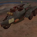 Retro Industrial Multi Wheeled Vehicle With Yellow Orange Containers On Red Ground