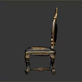 Ornate Classical Single Chair with Black Gold Upholstery Carved Legs and Floral Patterns