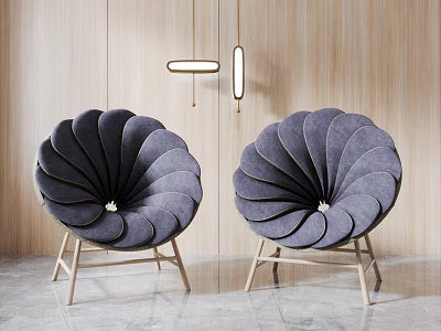 Purple Petal Shaped Single Chair With Wooden Legs And Modern Minimalist Design 3d model