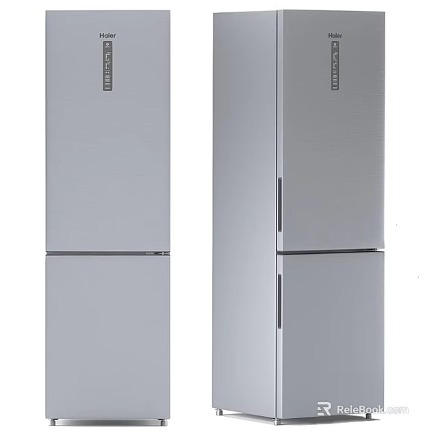 Silver Modern Double Door Refrigerators Freezers With Stylish Design For Kitchen 3d model 