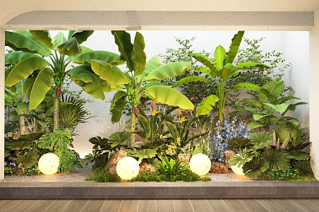 Landscape Indoor Plants Combination Tropical Plantain Flowers Moon Light Plant Pile 3d model