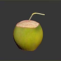Fresh Green Coconut With Refreshing Natural Juice And White Straw