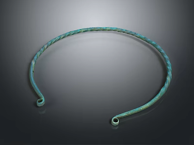 Ancient Bronze Twisted Ring Ornament With Green Patina And End Loops 3d model