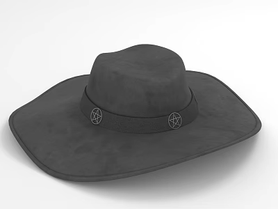 Black Wide Brim Hat With Decorative Band And Hexagon Patterns 3d model