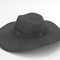 Black Wide Brim Hat With Decorative Band And Hexagon Patterns 3d model