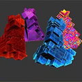 Colorful Geometric Decorative Ornament Set with Polyhedral Shiny Reflective Design
