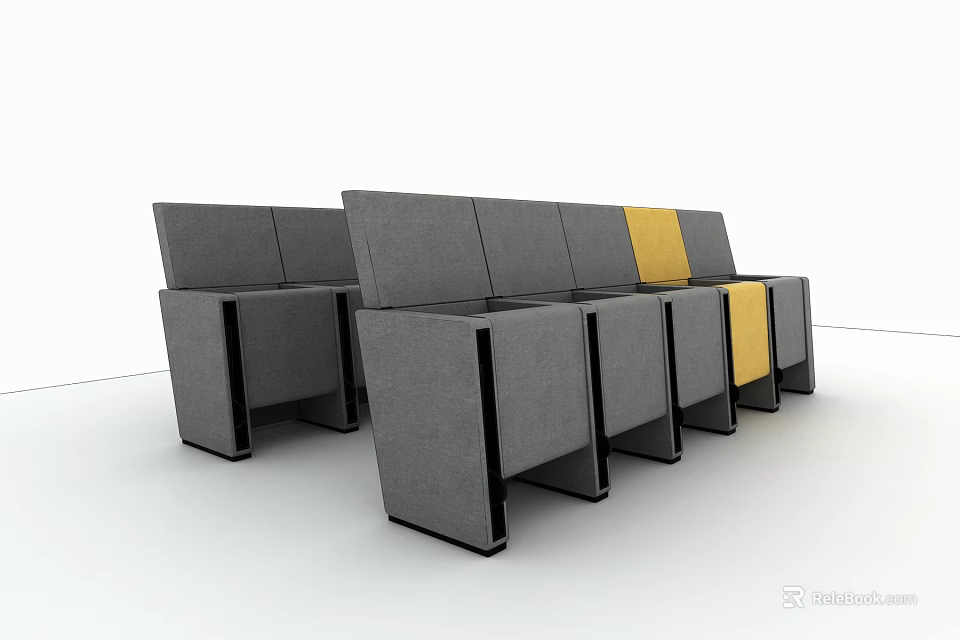 Modern Gray And Yellow Upholstered Seats With Modular Design For Public Spaces 3d model 