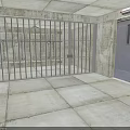 Interior View Of Room With Metal Bars Concrete Walls And Gray Door