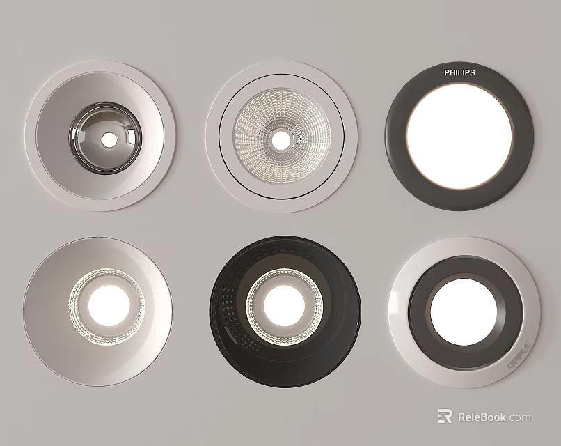 Modern Downlights and Spotlights with Various Styles and Silver Black Frames for Interior Lighting 3d model