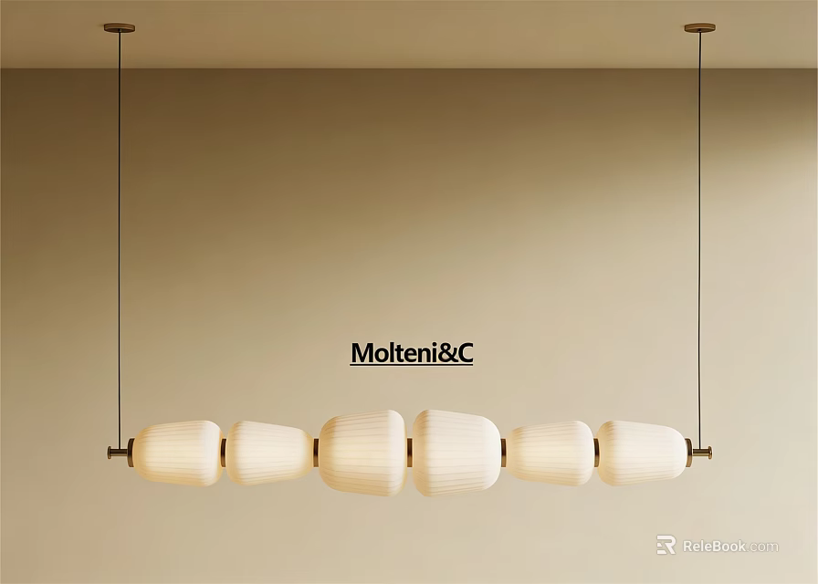 Modern Linear Chandelier With Multiple White Lampshades And Metal Suspension 3d model 