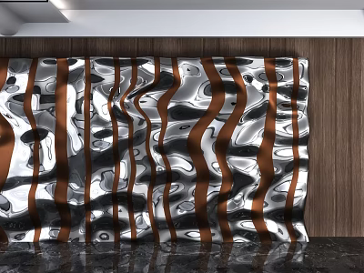 Modern Decorative Background Wall With Wavy Silver Black Brown Stripes And Metallic Texture 3d model