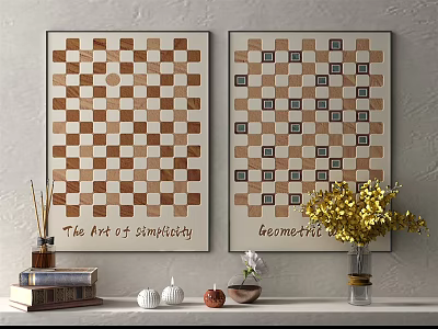 Decorative Wall Arts With Simplicity And Geometric Patterns Books Incense Decor Floral Vase On Shelf 3d model