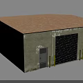 Industrial Concrete Building With Roll Up Door Open Entrance And Weathered Exterior