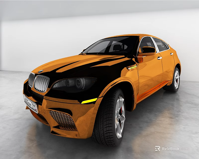 Orange And Black BMW SUV With Sporty Front Face And Alloy Wheels Design 3d model 