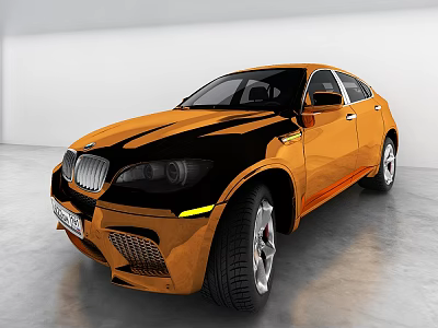 Orange And Black BMW SUV With Sporty Front Face And Alloy Wheels Design 3d model