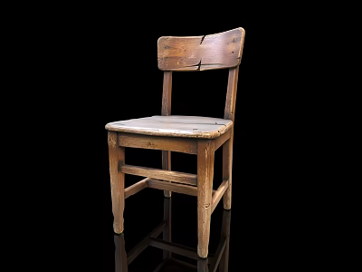 Vintage Worn Wooden Chair With Cracked Backrest And Rustic Design 3d model