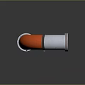 Curved Pipe with Orange Flexible Hose Metal Connections and Warning Sign