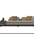 Modern Double Sofa With Beige Upholstery Black Frame And Decorative Pillows On Side Table 3d model
