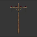 Wooden Decorative Poles With Wires And Red Insulators As Home Furniture Elements